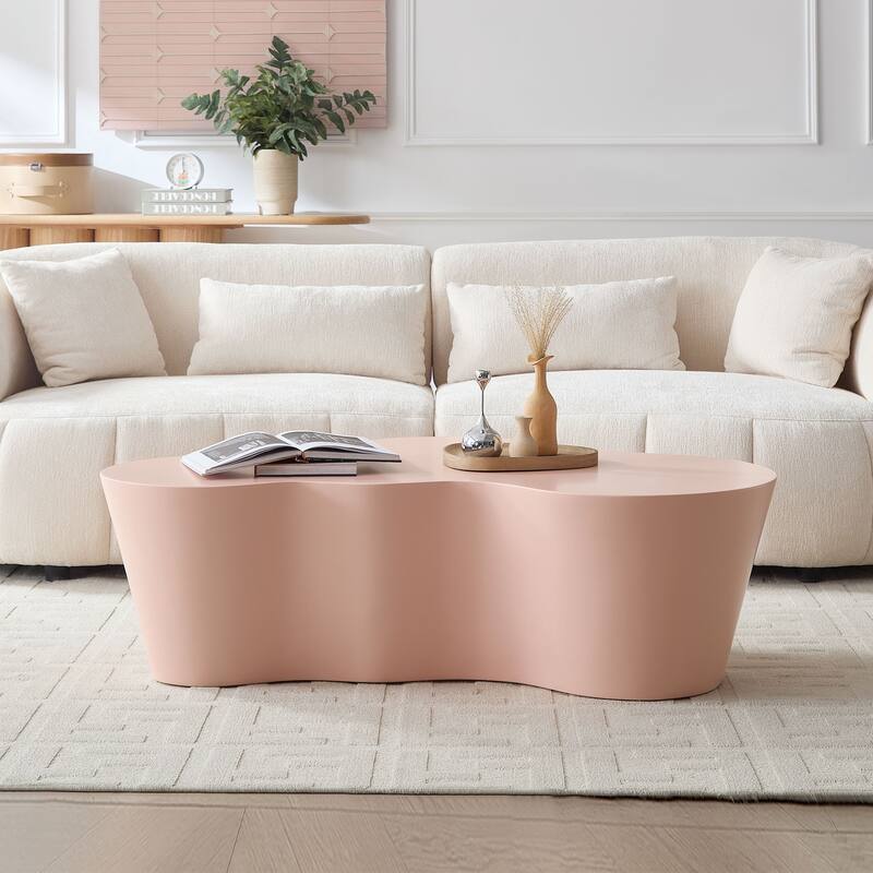 50" Unique Shape Sturdy Fiberglass Coffee Table, Tea Table for Living Room, No Need Assembly