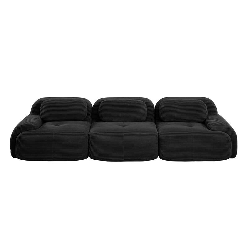 Anmytek Modern 3 Seat Black Modular Corduroy Sofa No Assembly Sectional Couch