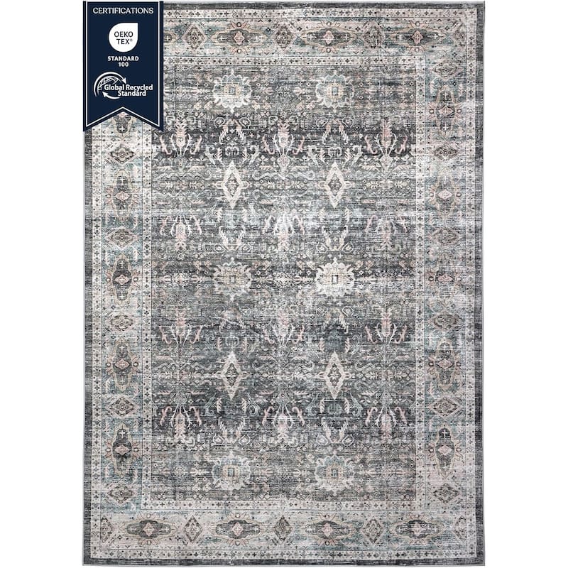 Delara Machine Washable Area Rug, Soft & Durable, Non-Slip Backing, Eco- Friendly GRS certified.