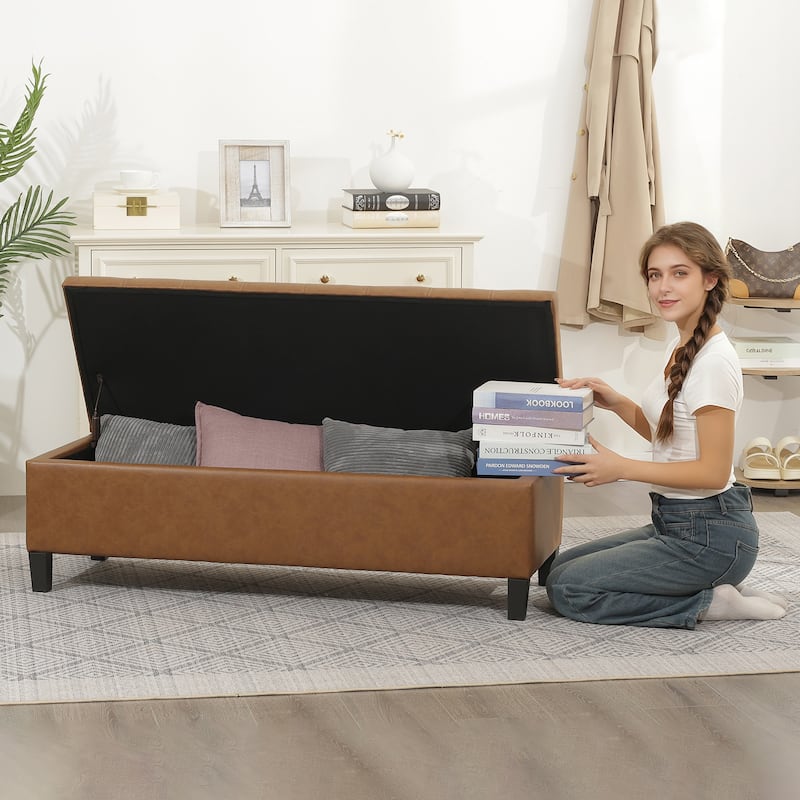 Adeco 50" Bonded Leather Storage Ottoman Bench
