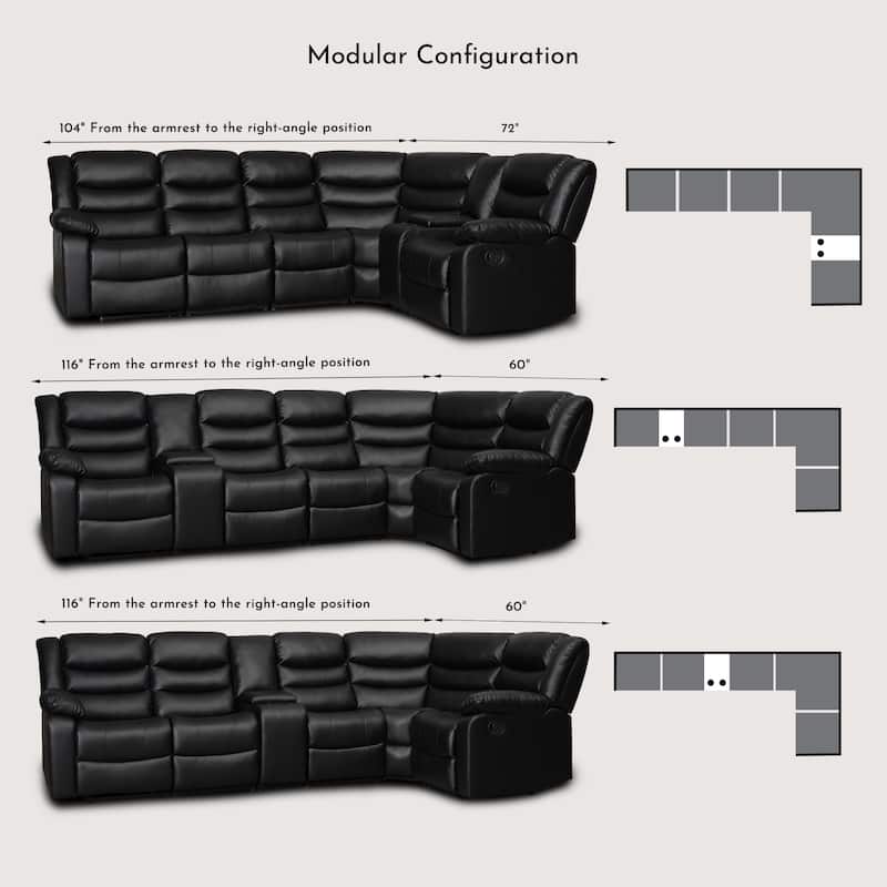 94'' Manual Reclining Modular Sectional Couch with 1 Console & 2 Cup Holders, Living Room/Office