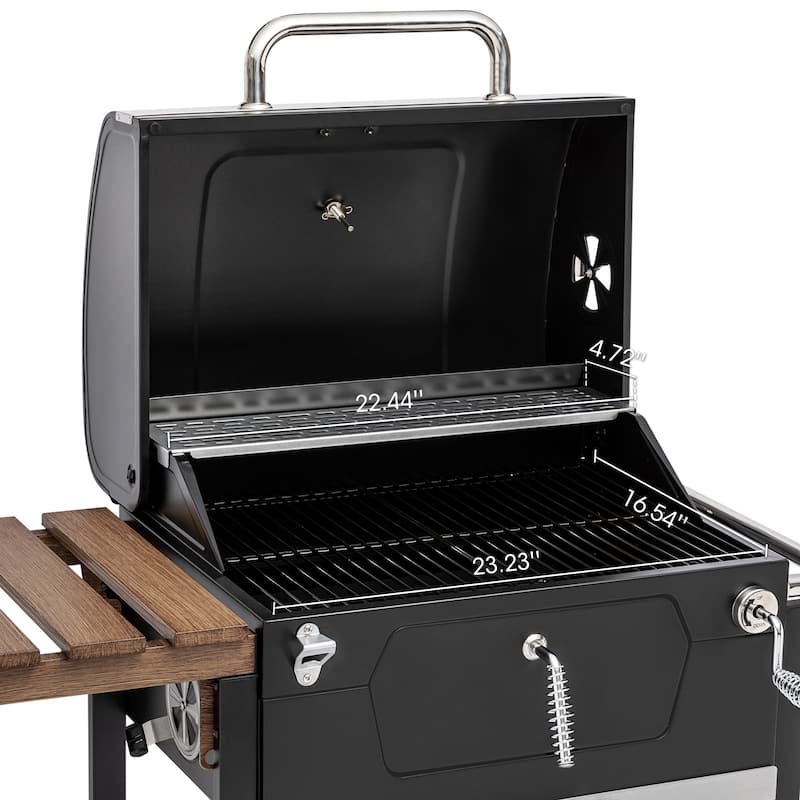 Royal Gourmet 24-Inch Charcoal Grill, BBQ Smoker with Handle and Folding Table, Black