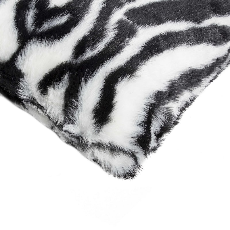 HomeRoots Set of Two 12" X 20" Black and White Faux Fur Throw Pillow