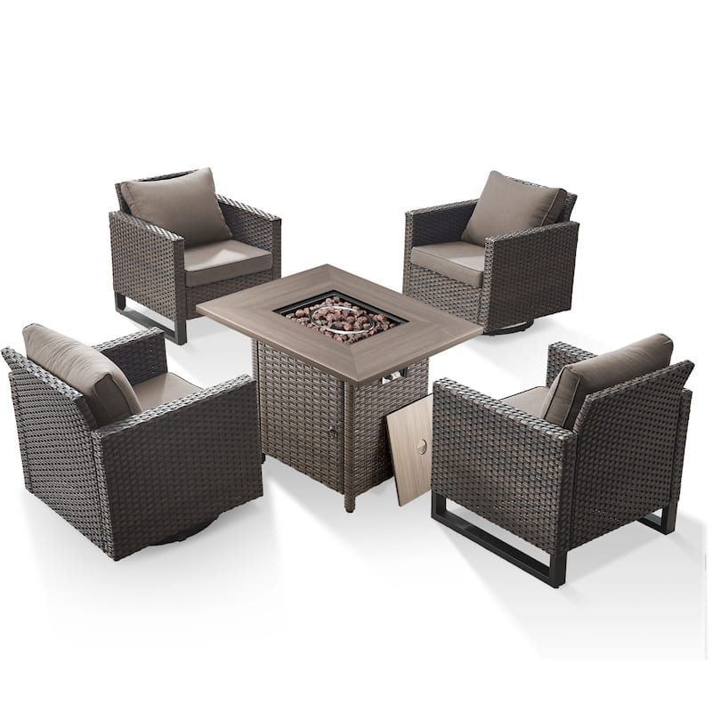 5 Pieces Fire Pit Table with Outdoor Swivel Chair Patio Chair