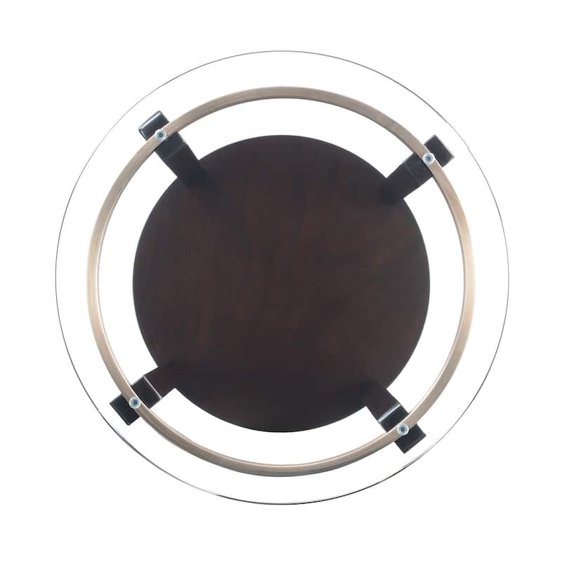 Round End Table with Glass Top - Modern Accent Table for Living Room, Bedroom, Small Spaces - Espresso Finish - 25