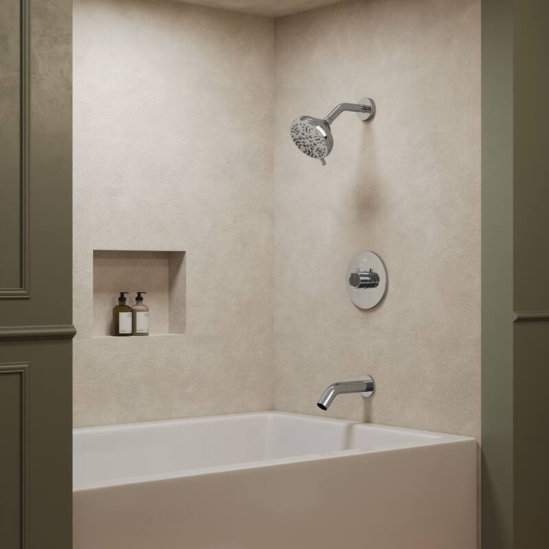 GRANDJOY 2-Function Shower System 5" High Pressure Shower Head and Tub Spout with Valve