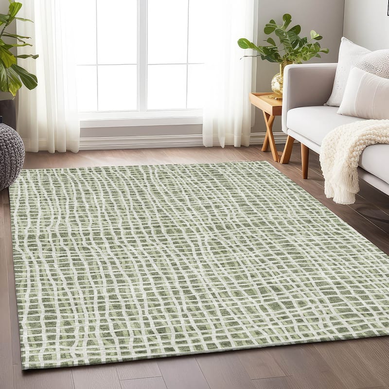 Premium Washable Super Soft Modern Lines Mayfield Rug - Green - 10' x 14' - Rectangle