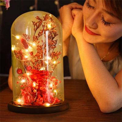 Preserved Real Rose ,Glass Dome Eternal Flower, F-orever Love, Handmade Gift for Mom Women W-ife Girlfriend