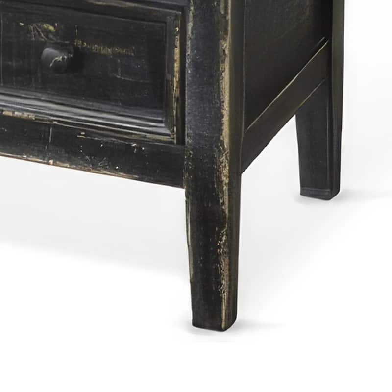 28 in. Rustic Black Rectangle Wood End Table with Storage Drawer for Convenience