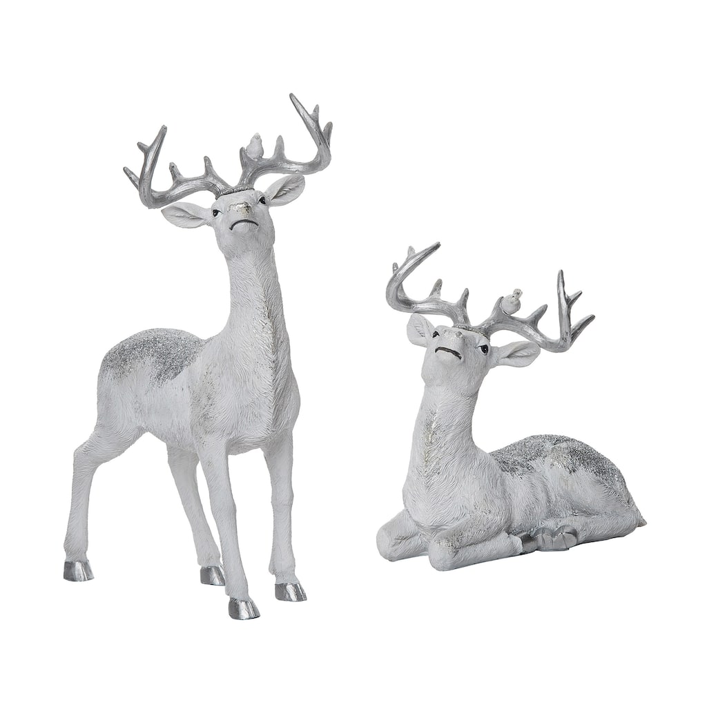 Transpac Resin 10 in. Silver Christmas Glitz Reindeer Decor Set of 2