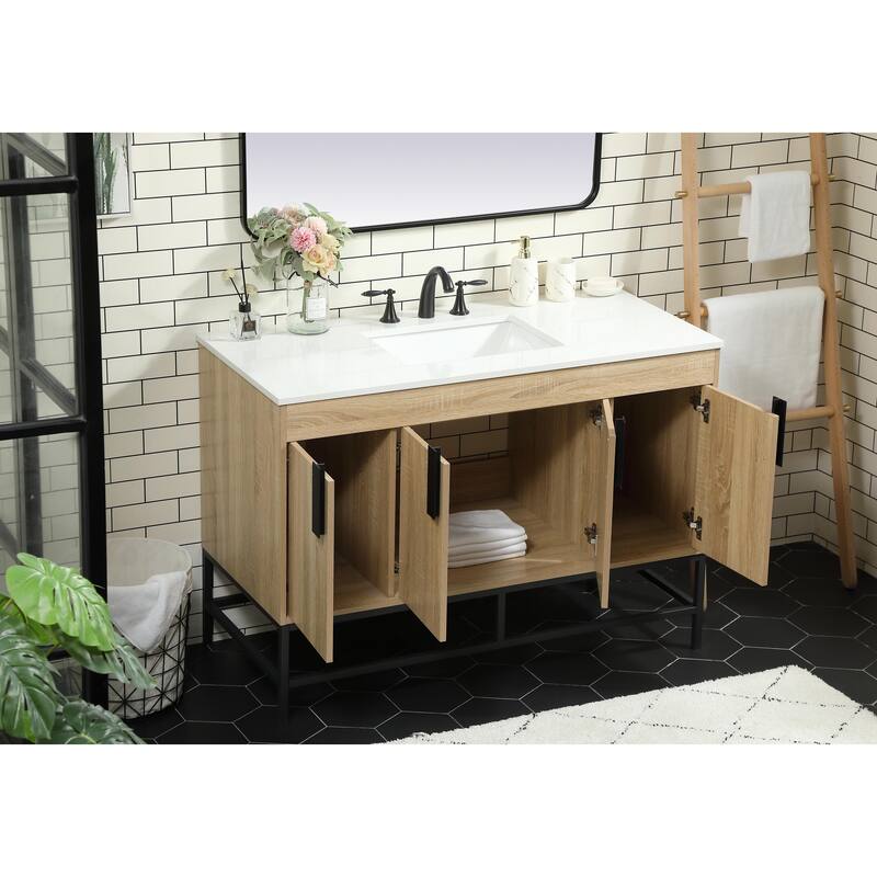 Icon 48 - 60 Inch Single Bathroom Vanity with Ivory White Engineered Marble