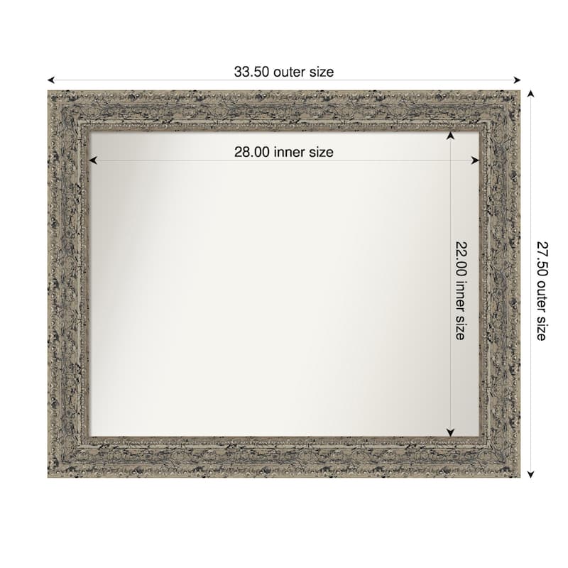 Attic Aged Non-Beveled Wood Framed Bathroom Vanity Wall Mirror - 34 x 28 in - Attic Aged Silver