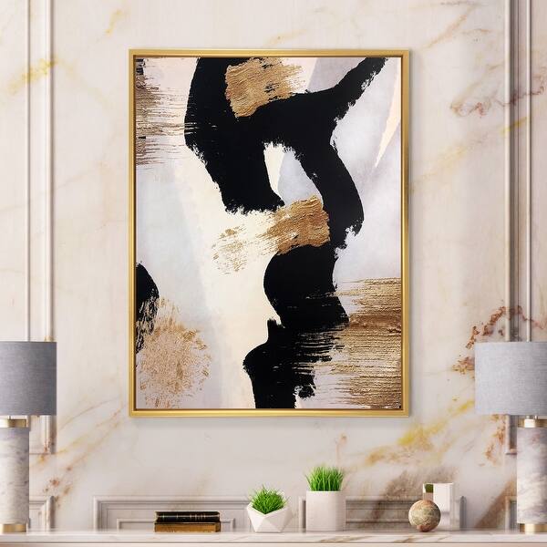 slide 2 of 8, Designart 'Glam Collage II' Modern & Contemporary Framed Canvas Print - Black 16 in. wide x 32 in. high - Gold