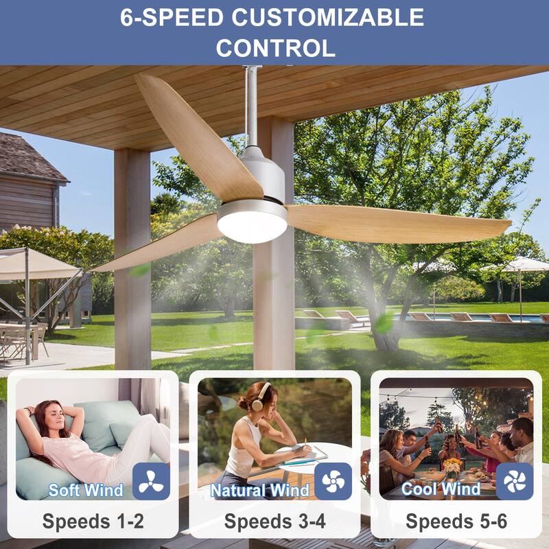 Outdoor Ceiling Fan with Light: 42-52 Inch Hanging - Plug in Waterproof Fans for Patio - Dimmable Remote App Control Black