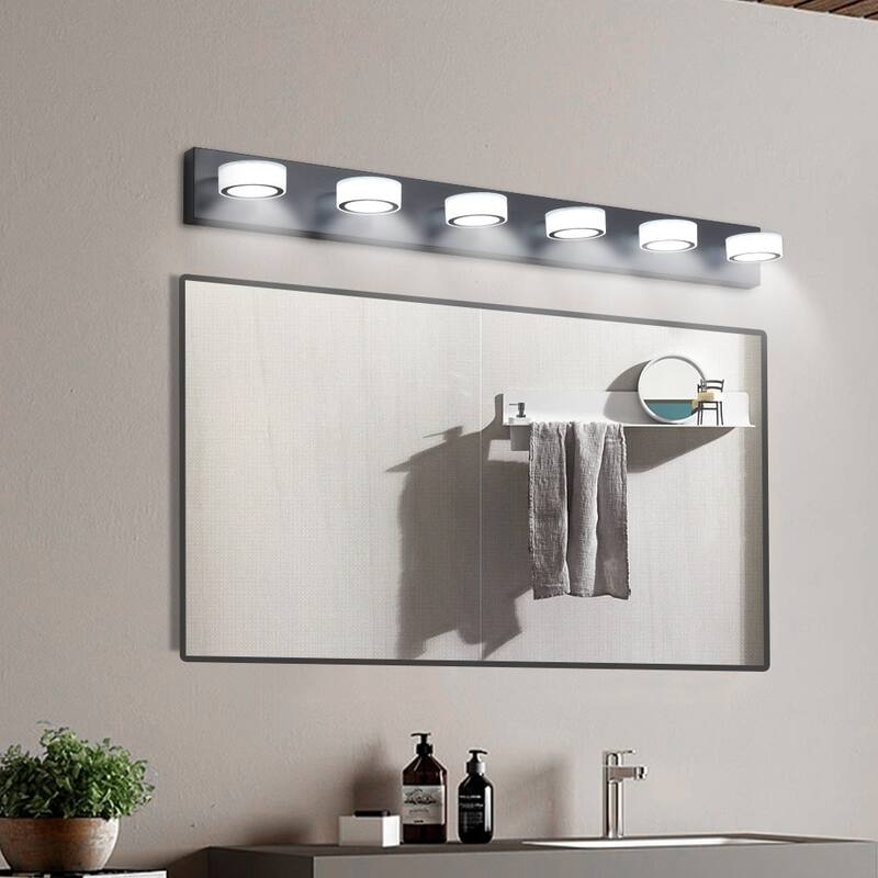 45" Modern 6-Light LED Vanity Light, Sleek Black Bathroom Wall Light Fixture