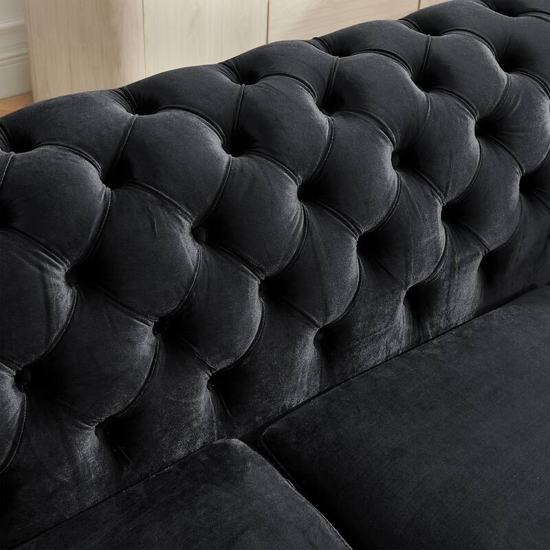 84" 3-Seater Velvet Button Tufted Sofa with Gold Steel Decoration