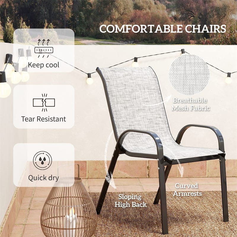 Grey and Black Small Patio Furniture Set with 2 Armchairs and Round Tempered Glass Table - 21.3" W x 28" D x 36.6" H