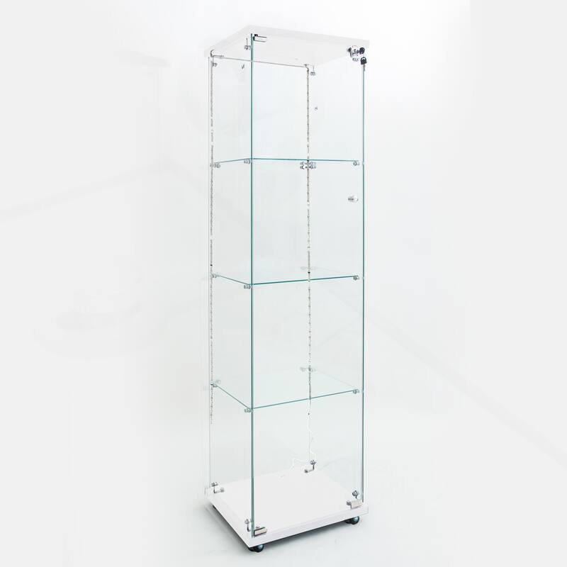 Versatile Tempered Glass Cabinet with Lock and Mobility for Various Spaces