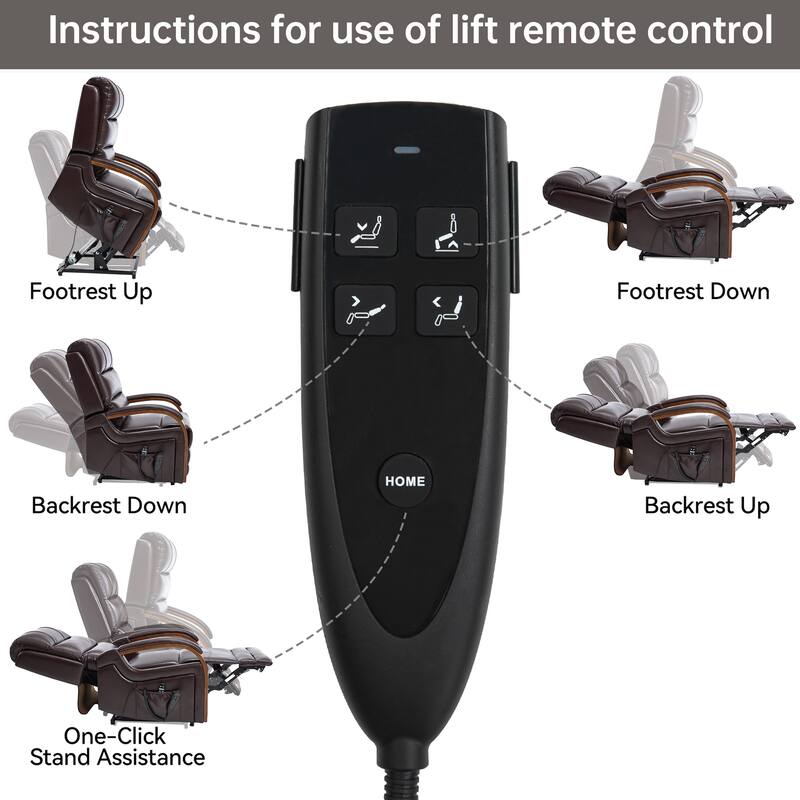 Power Leatheraire Lift Recliner Chair Dual Motor Infinite Position Up to 350 LBS with Solid Wood Armrests