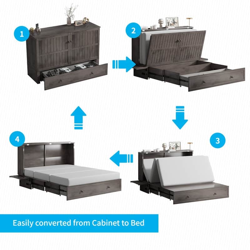 Mixoy Murphy Bed Cabinet Chest with Mattress & Storage Platform