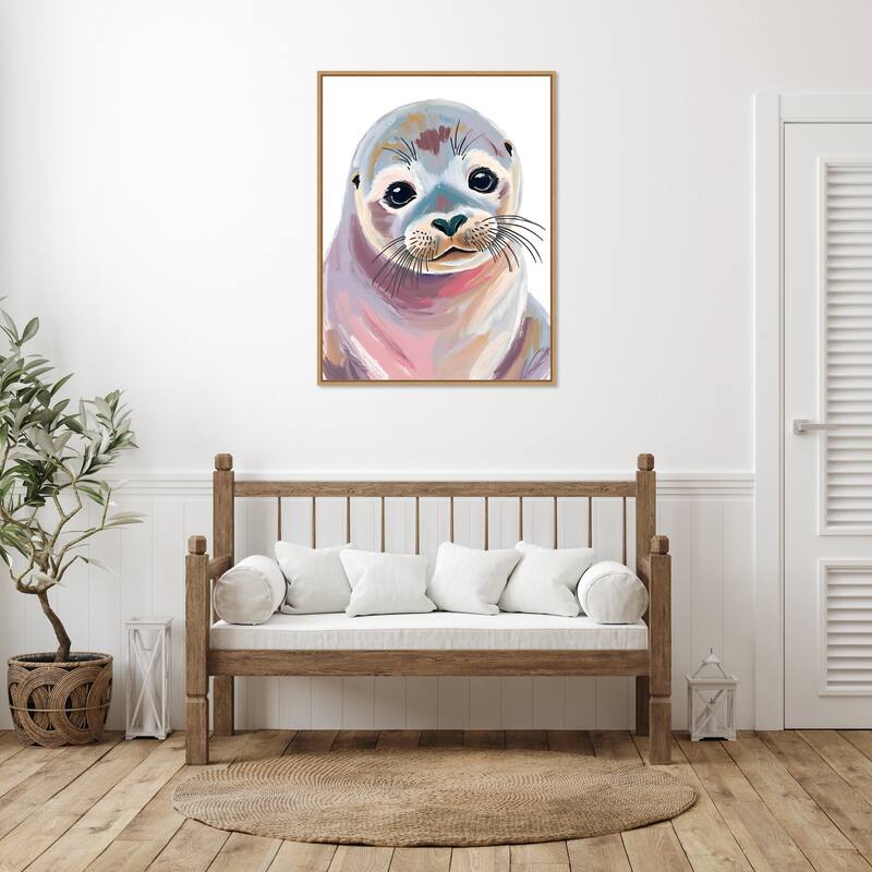 Cute Seal Pup by Ohkimiko Framed Canvas Wall Art