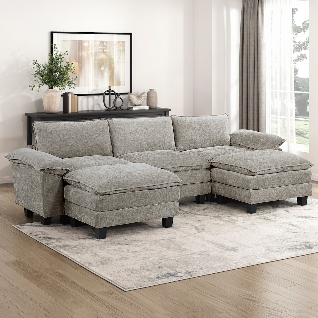 Fremont & Park Terra Chenille 5-Piece Modular Sectional Sofa - Ottoman