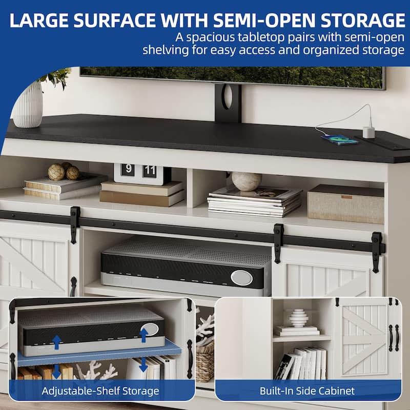Moasis Corner TV Stand with Barn Doors for 70" TVs