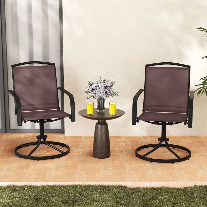 Gymax Patio Swivel Chairs Set of 2 w/ High Back & Round Metal Base for