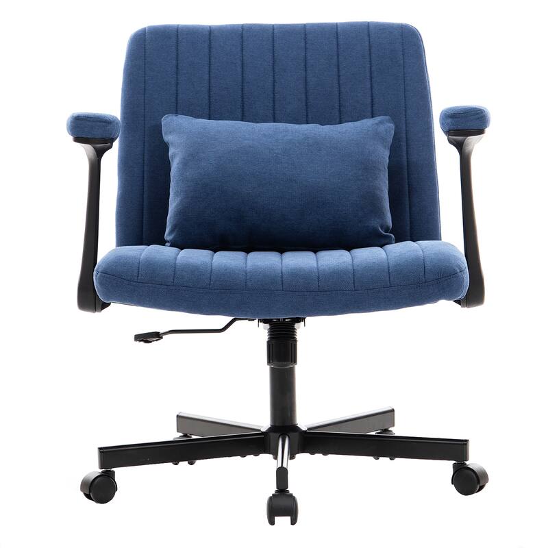 Blue Cross-Legged Office Chair, Vanity Chair with Adjustable Seats and Wheels, for Home Offices and Studies