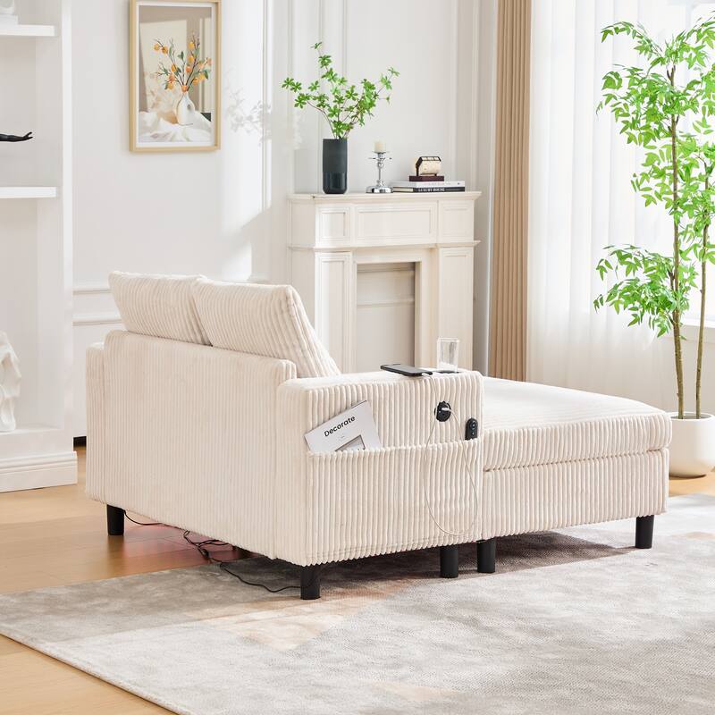 GDFStudio - Corduroy Recliner Sofa with USB Charging, RGB LED Light Strip - Suitable for Living Room and Bedroom
