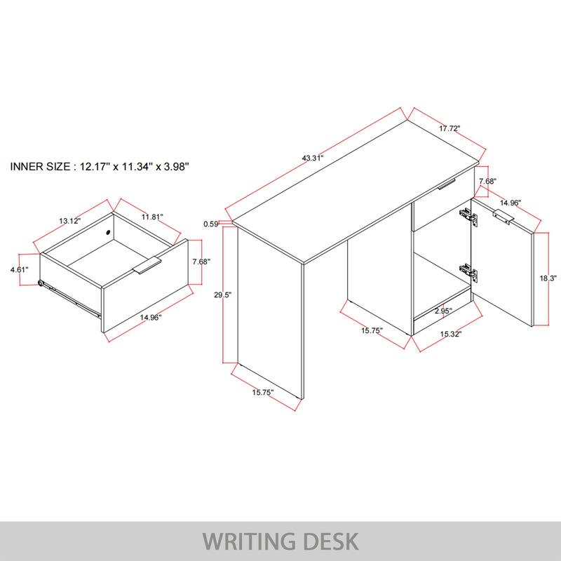 CraftPorch Mid Century wooden Writing Table with Cabinet