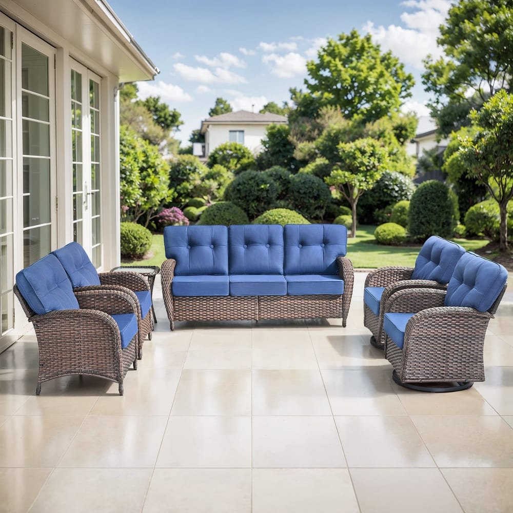 TWrap 6-Piece Patio Brown Wicker Sofa Conversation Set with 5-Inch Thick Cushions