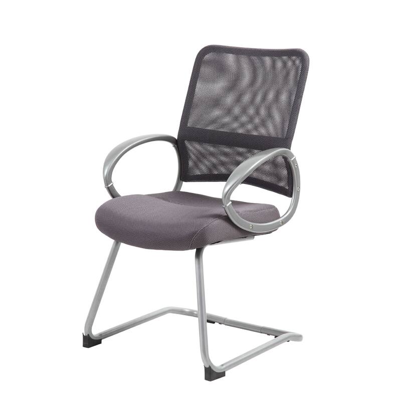 Toi Guest Armchair, Charcoal Gray Mesh, Pewter Cantilever Frame