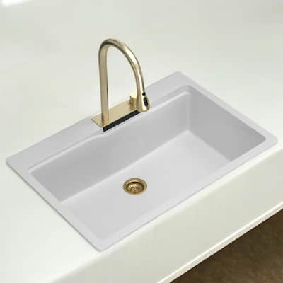 33" Single Bowl Drop In Waterfall Kitchen Sink with Pull-Out Faucet