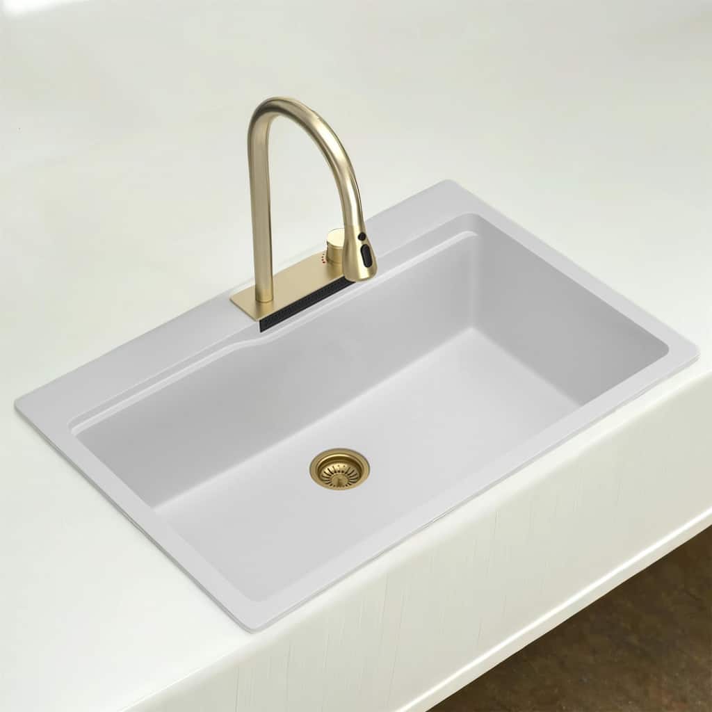 33" Single Bowl Drop In Waterfall Kitchen Sink with Pull-Out Faucet