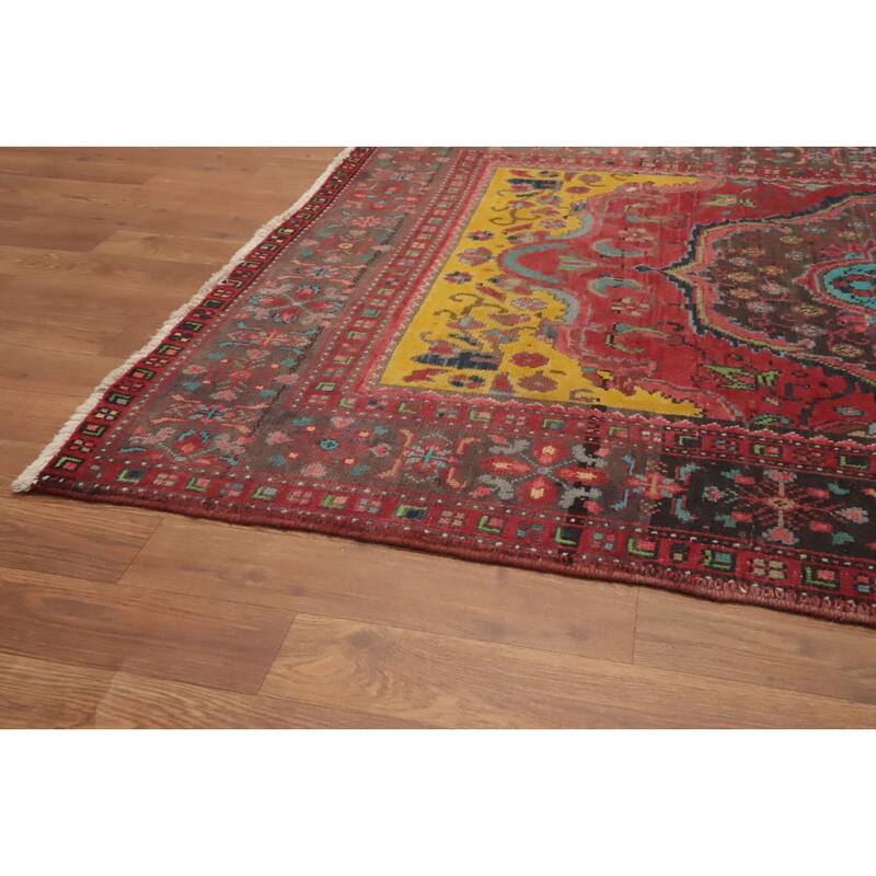 Hand Knotted Oriental 100% Wool Carpet Traditional Floral Red Tabriz Runner Rug - 10' 9'' X 3' 10''
