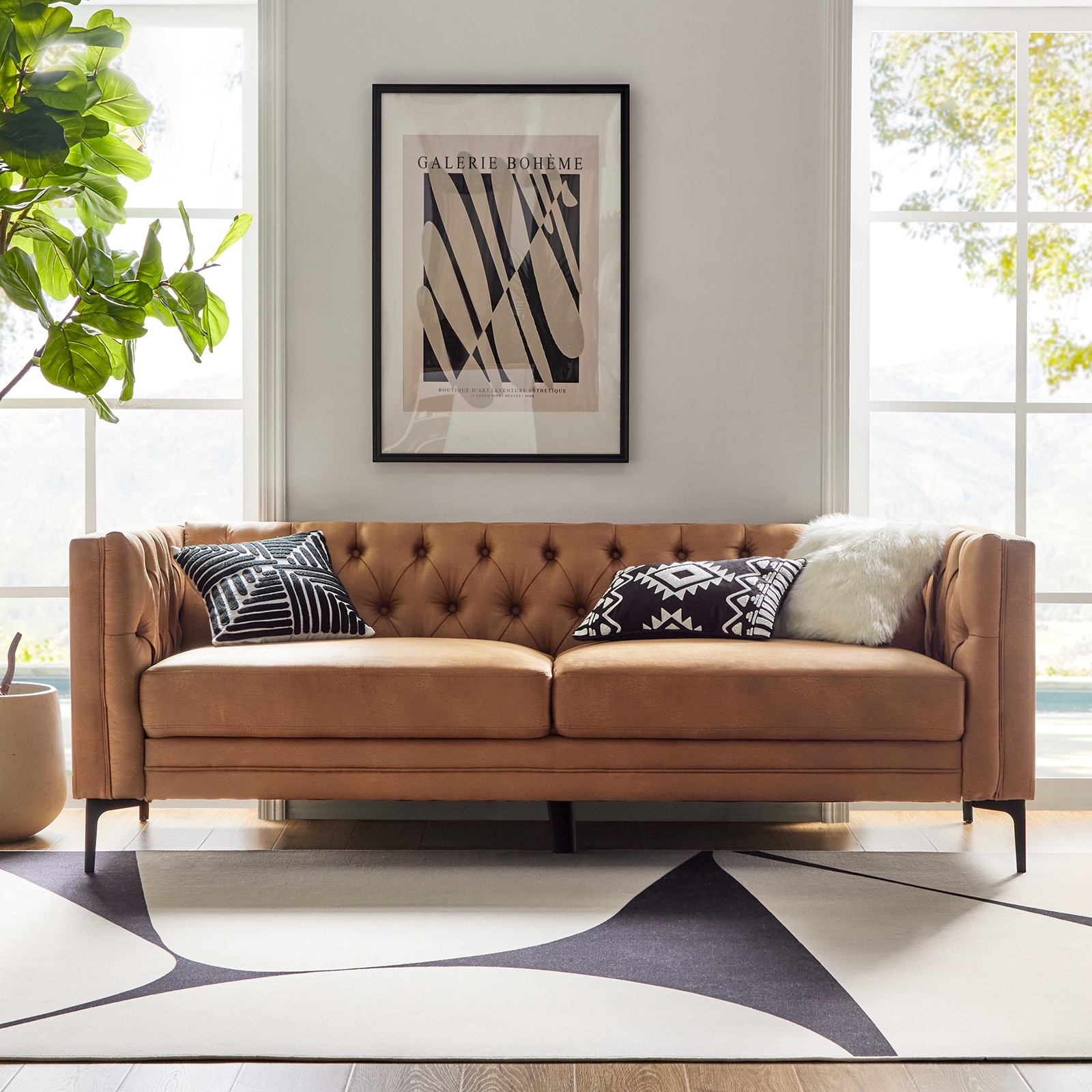 HULALA HOME Calymne 84" Modern Square Arms Sofa with Button-Tufted Back