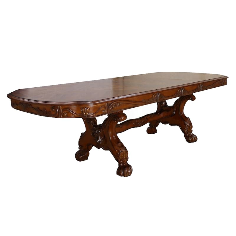 Dresden Dining Table With Two Encarved Pedestal, Cherry Oak - Cherry Oak