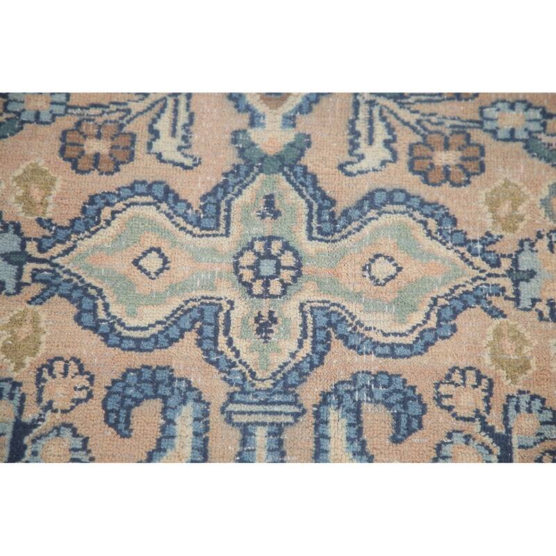 Hand Knotted Oriental 100% Wool Carpet Traditional Floral Peach Mashad Area Rug - 11' 6'' X 7' 11''