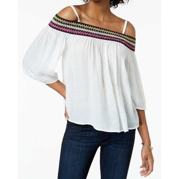 BCX White Women's Size Small S Embroidered Off-The-Shoulder Blouse