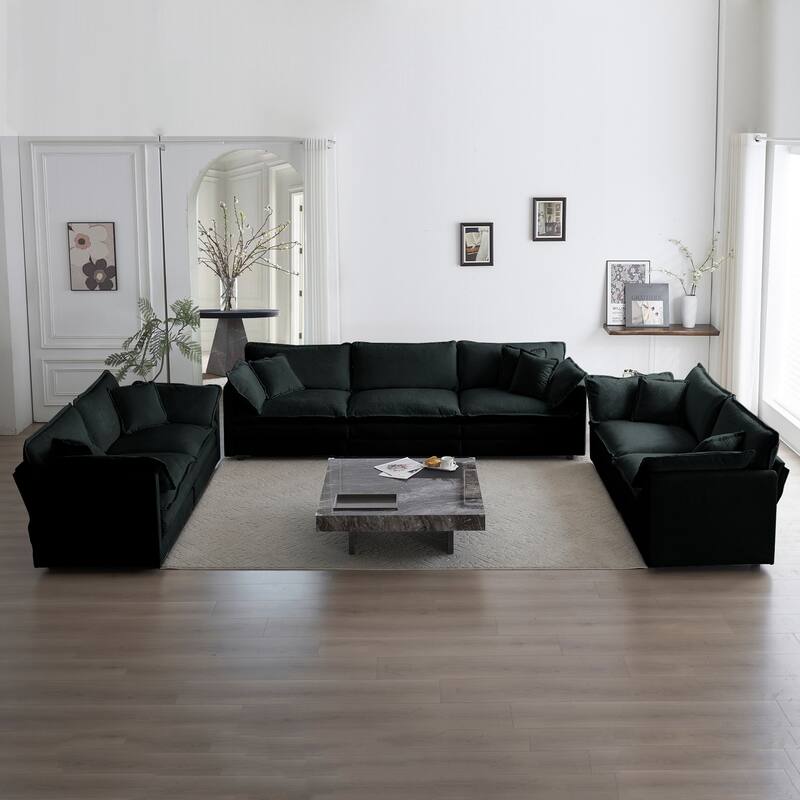 Comfy Chenille Accent Armchair Breathable Single Sofa w/Pillow - Black - 3 Seat+2 Seat+2 Seat