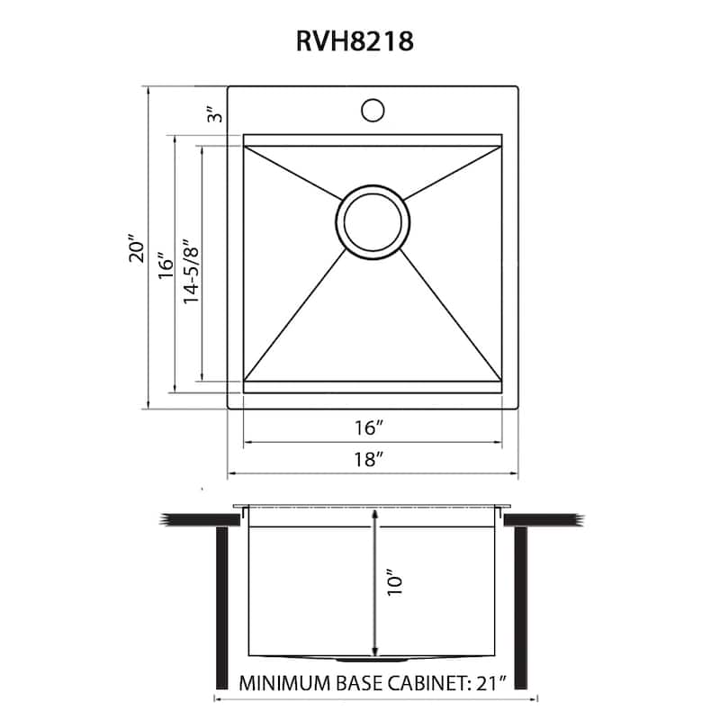 Ruvati 18 x 20 inch RV Camper Van Workstation Drop-in Topmount Bar Prep Tiny Home Sink Stainless Steel - 18 x 20 - 18 x 20