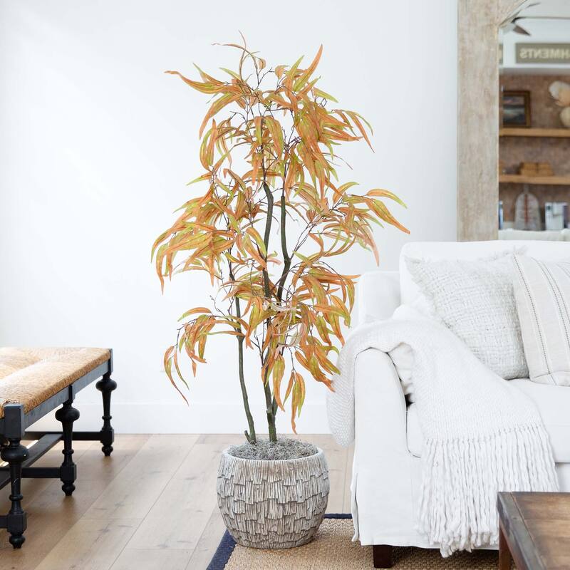 Artificial Eucalyptus Potted Tree - 5' - Orange and Green