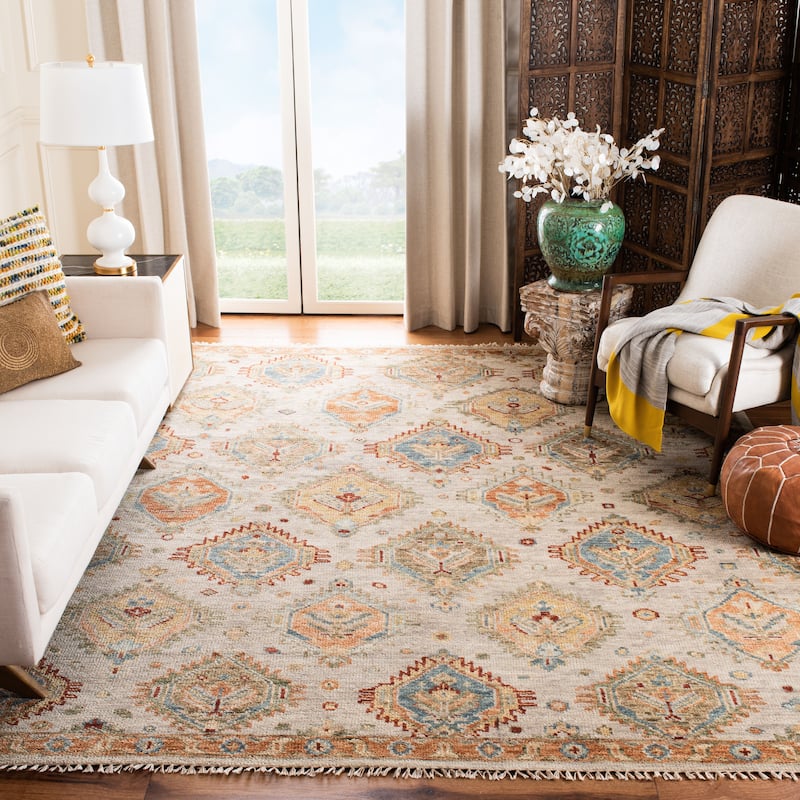 SAFAVIEH Handmade Samarkand Desirae Traditional Tribal Rust/Brown Wool Rug - 8' x 10' - Beige/Gold
