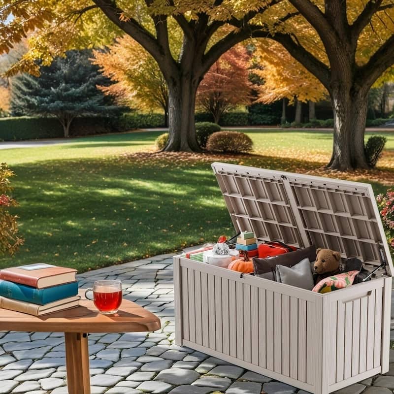 Momei 180 Gallons Large Resin Water Resistant Patio Storage Box