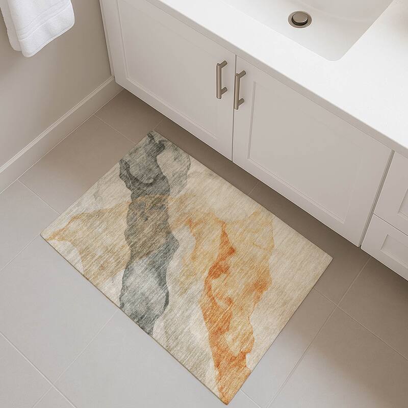 Premium Washable Super Soft Contemporary Fizal Mayfield Rug - Orange - 1'8" x 2'6"