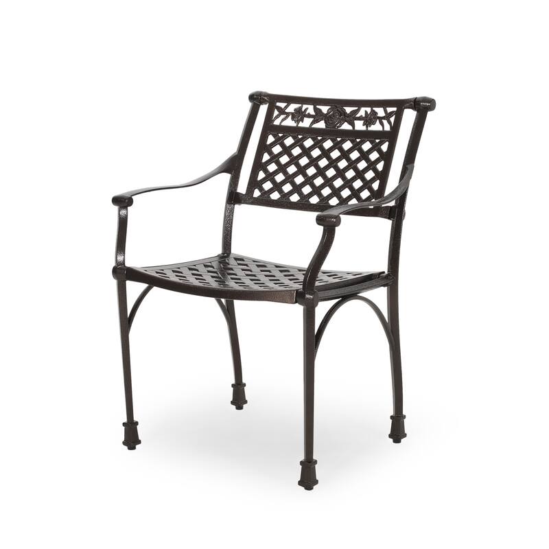 Roomfitters Cast Aluminum Outdoor Chair Set with Lattice Backrest and Classic Arm Design for Patio or Garden Seating, Bronze