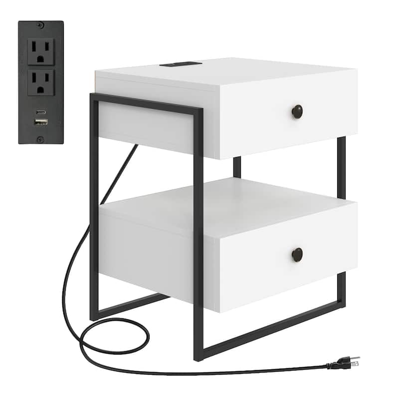 Boyd Sleep Pesaro Modern Two Drawer Nightstand - Power and USB Charging Station - Bright White