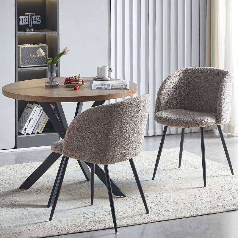 Modern 2 Piece Teddy Dining Chair with Non Slip Pads, Metal Legs, Cushions for Dining Room Kitchen Living Room Bedroom