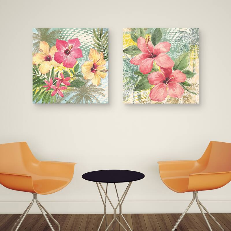 Retro Tropical Three Hibiscus, Retro Tropical Two Hibiscus by Elena Vladykina Canvas Art Prints